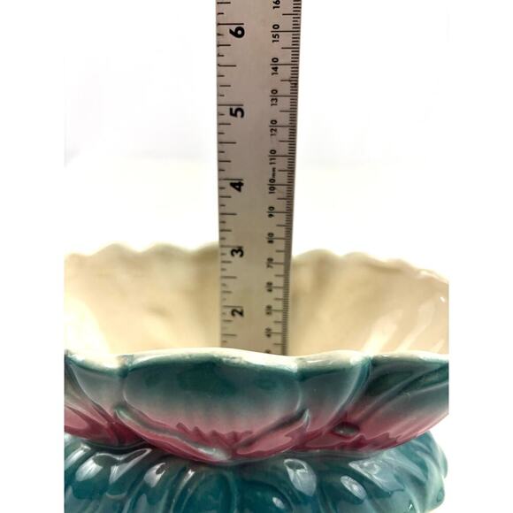 VTG Royal Copley Ceramic Pink & Blue Tulip Floral Pottery Planter Art Nouveau - Picture 7 of 16